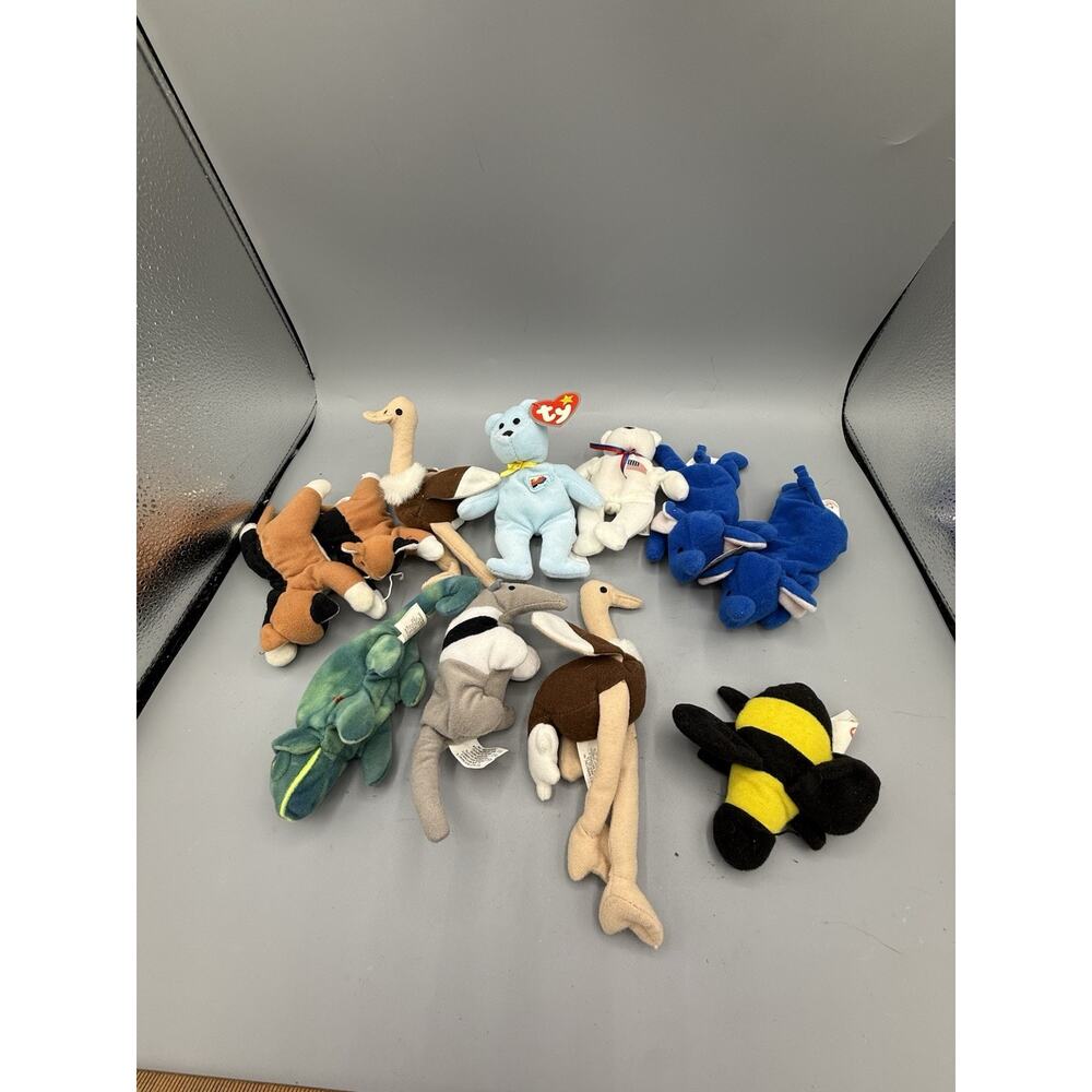 McDonalds Teenie Beanie Babies Lot Ty Plush Bear Elephant Bull Bee 90s